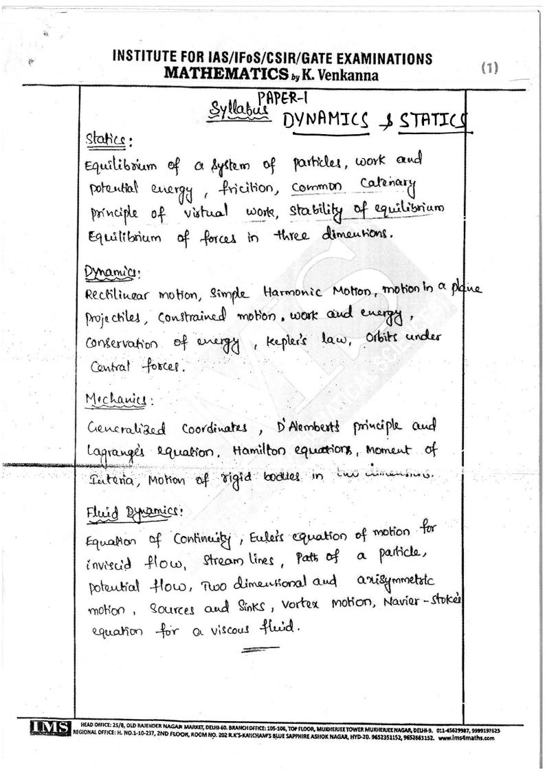IMS Maths Mathematics Optional notes for IAS printed notes Class